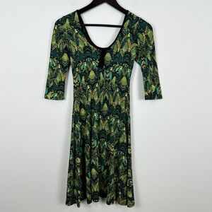 Salaam Green 3/4 Sleeve Printed Dress Size X-Small Made in USA
